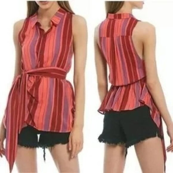 Free People Mackenzie Pink Stripe Wrap Top - Picture 1 of 9